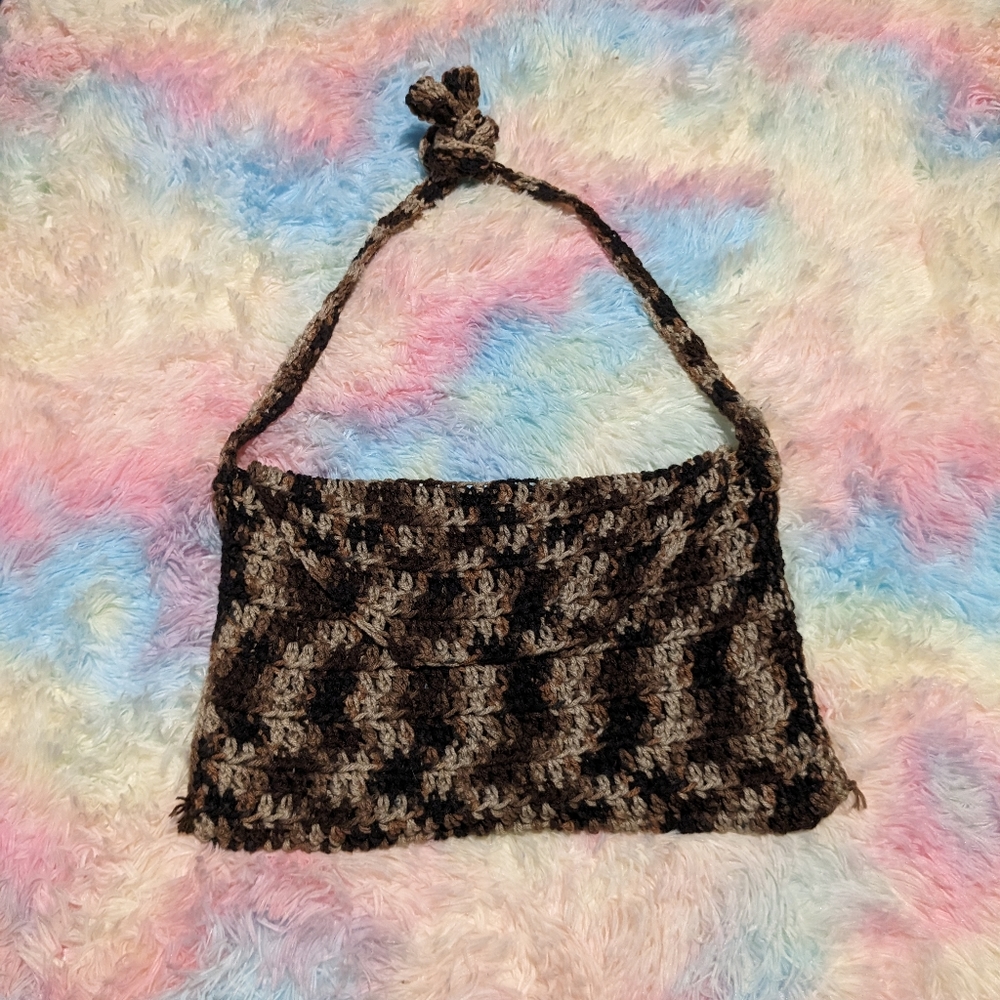 Brown Camo Crochet Messenger Bag